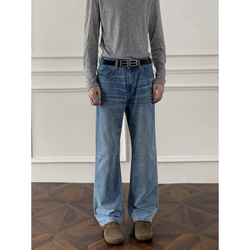 Autumn jeans Mens Classic Straight Leg Jeans Blue Washed Denim Trousers Wholesale Fall Fashion Casual Pants